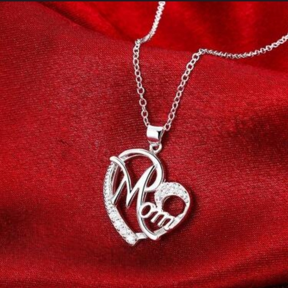 Exquisite Sterling Silver Mom's Diamond Necklace